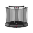 Grå BERG Favorit InGround trampolin med Safety Net Comfort på lige netstænger, produktfoto på hvid baggrund